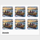 Newfoundland-hond Kerstboot Vakantie Vierkante Sticker (Vel)