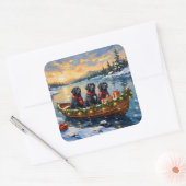 Newfoundland-hond Kerstboot Vakantie Vierkante Sticker (Envelop)