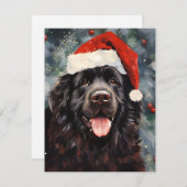 Newfoundland hond Kerstborstel schilderen kunstwer Feestdagenkaart (Voorkant / Achterkant)