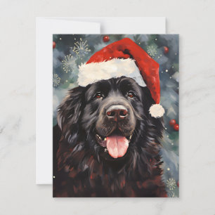 Newfoundland hond Kerstborstel schilderen kunstwer Feestdagenkaart