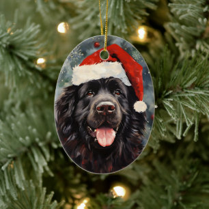 Newfoundland hond Kerstborstel schilderen kunstwer Keramisch Ornament