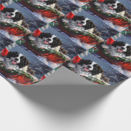 Newfoundland Hond Kerstfeest Cadeaupapier (Hoek)