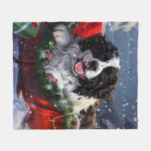 Newfoundland Hond Kerstfeest Fleece Deken (Voorkant (Horizontaal))