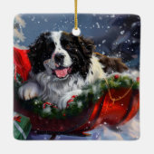 Newfoundland Hond Kerstfeest Keramisch Ornament (Achterkant)