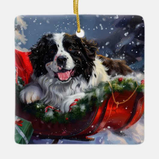Newfoundland Hond Kerstfeest Keramisch Ornament (Voorkant)