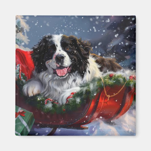 Newfoundland Hond Kerstfeest Magneet (Voorkant)