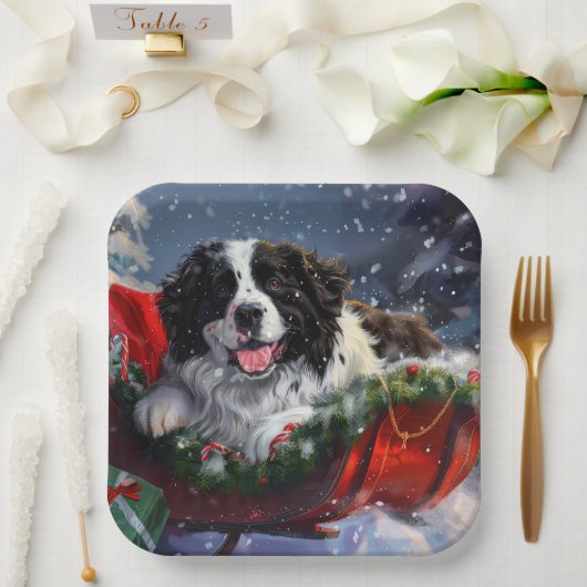 Newfoundland Hond Kerstfeest Papieren Bordje (Huwelijk)