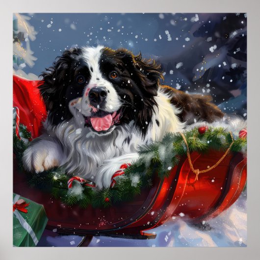 Newfoundland Hond Kerstfeest Poster (Voorkant)