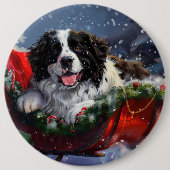 Newfoundland Hond Kerstfeest Ronde Button 6,0 Cm (Voorkant)