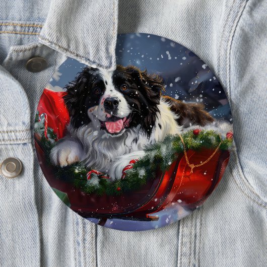 Newfoundland Hond Kerstfeest Ronde Button 6,0 Cm (In situ)