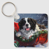 Newfoundland Hond Kerstfeest Sleutelhanger (Voorkant)