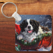 Newfoundland Hond Kerstfeest Sleutelhanger (Voorkant)