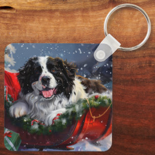Newfoundland Hond Kerstfeest Sleutelhanger