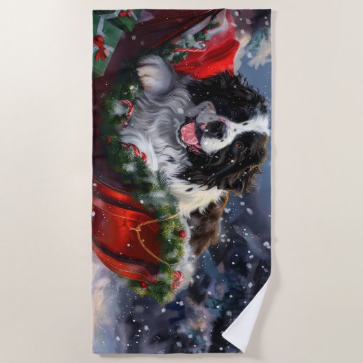 Newfoundland Hond Kerstfeest Strandlaken (Voorkant)