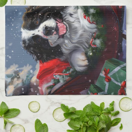 Newfoundland Hond Kerstfeest Theedoek (Gevouwen)