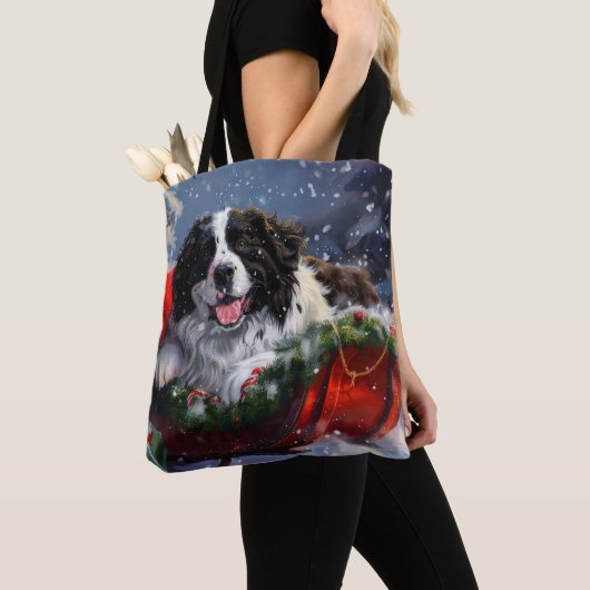 Newfoundland Hond Kerstfeest Tote Bag (Dichtbij)