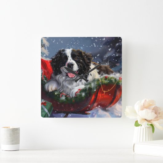 Newfoundland Hond Kerstfeest Vierkante Klok