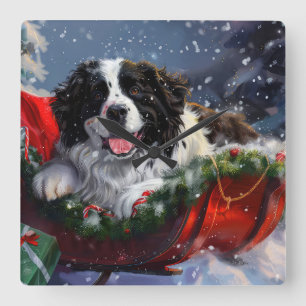 Newfoundland Hond Kerstfeest Vierkante Klok