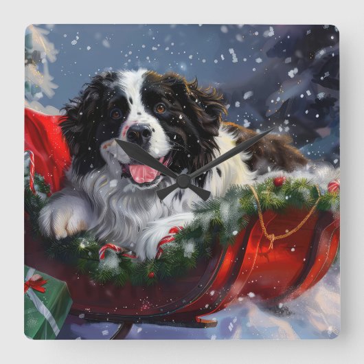 Newfoundland Hond Kerstfeest Vierkante Klok (Voorkant)