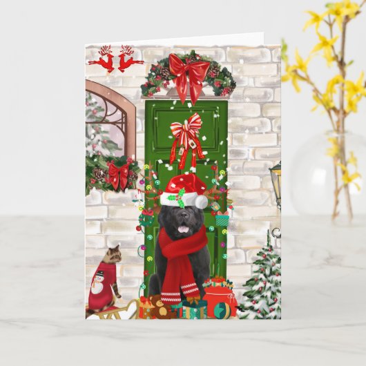 Newfoundland-hond Kerstmis  Kaart (Gele Bloem)