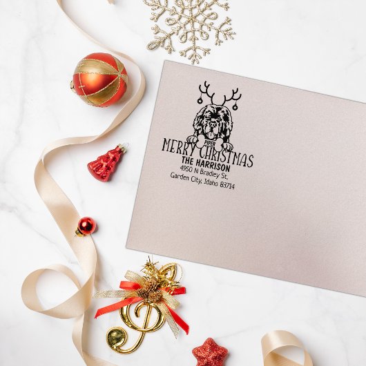 Newfoundland Hond Kerstmis Retouradres Rubberstempel