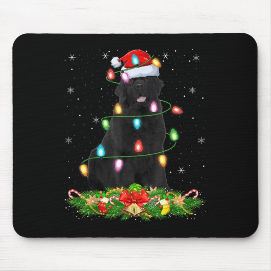 Newfoundland-hond Kerstverlichting Grappige Kerstm Muismat (Voorkant)