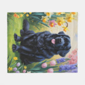 Newfoundland-hond lente bloemen schilderij fleece deken (Voorkant (Horizontaal))