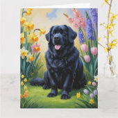 Newfoundland-hond lente bloemen schilderij kaart (Gele Bloem)