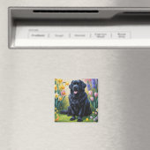 Newfoundland-hond lente bloemen schilderij magneet (Insitu (Vaatwasser))