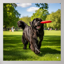 Newfoundland hond met frisbee