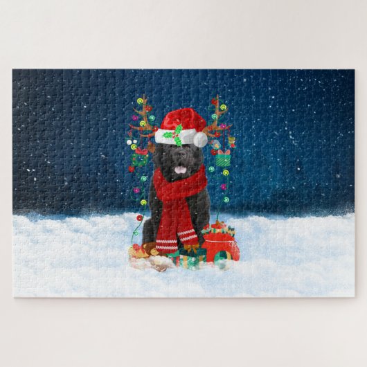 Newfoundland-hond met kerstcadeaus legpuzzel (Horizontaal)
