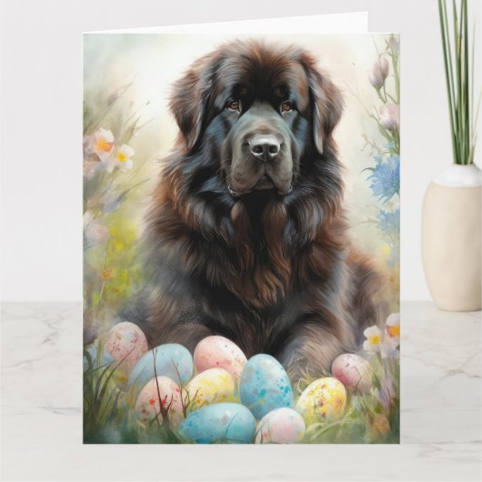 Newfoundland Hond met Paaseieren Vakantie Kaart (Voorkant)