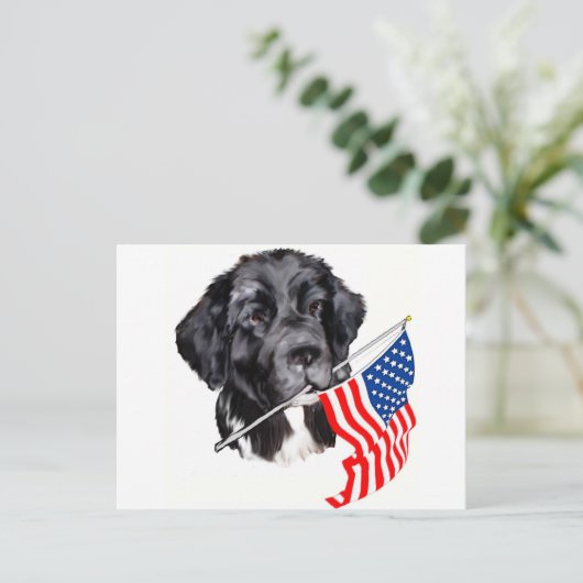 Newfoundland hond met vlag briefkaart (Staand voorkant)