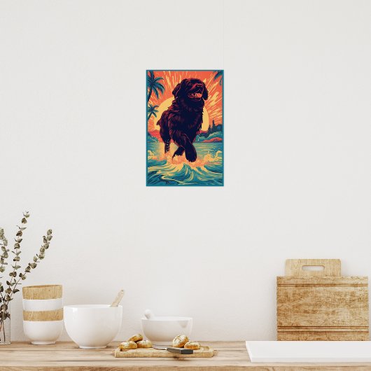 Newfoundland hond op het strand poster (Keuken)