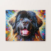 Newfoundland Hond Portret Acryl Kunst Print Hond Legpuzzel (Horizontaal)