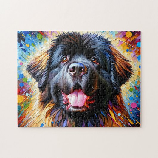 Newfoundland Hond Portret Acryl Kunst Print Hond Legpuzzel (Horizontaal)