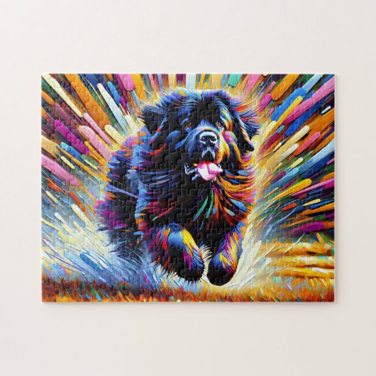 Newfoundland Hond Portret Acryl Kunst Print Hond Legpuzzel (Horizontaal)