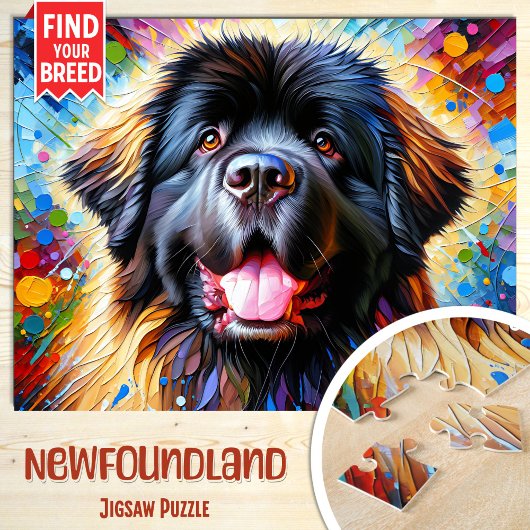Newfoundland Hond Portret Acryl Kunst Print Hond Legpuzzel