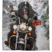 Newfoundland Hond Rijden Motorfiets Kerstmis Douchegordijn (Voorkant)
