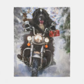 Newfoundland Hond Rijden Motorfiets Kerstmis Fleece Deken (Voorkant)