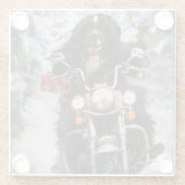 Newfoundland Hond Rijden Motorfiets Kerstmis Glazen Onderzetter (Achterkant)