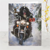 Newfoundland Hond Rijden Motorfiets Kerstmis Kaart (Gele Bloem)