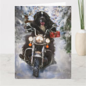 Newfoundland Hond Rijden Motorfiets Kerstmis Kaart (Voorkant)