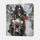 Newfoundland Hond Rijden Motorfiets Kerstmis Keramisch Ornament (Links)