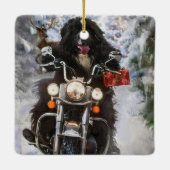 Newfoundland Hond Rijden Motorfiets Kerstmis Keramisch Ornament (Achterkant)