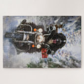 Newfoundland Hond Rijden Motorfiets Kerstmis Legpuzzel (Horizontaal)