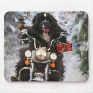 Newfoundland Hond Rijden Motorfiets Kerstmis Muismat