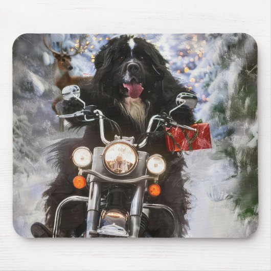 Newfoundland Hond Rijden Motorfiets Kerstmis Muismat (Voorkant)