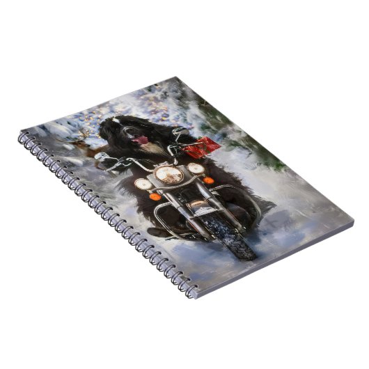 Newfoundland Hond Rijden Motorfiets Kerstmis Notitieboek (Rechterzijde)