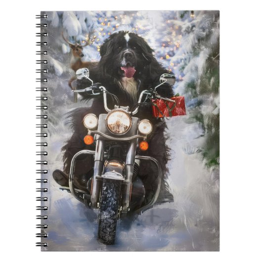 Newfoundland Hond Rijden Motorfiets Kerstmis Notitieboek (Voorkant)